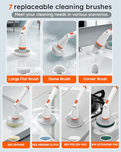 Image of Cordless Electric Spin Scrubber with Smart Display, 1500RPM Powerful Cleaning, 4000mAh Rechargeable Battery, 7 Replaceable Brushes - Ideal for Bathtub, Tile, Floor & Shower