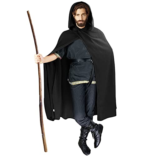 FSUJWOA Cape à capuche verte Renaissance Costume médiéval avec capuche manteau Costume d'Halloween (Noir)