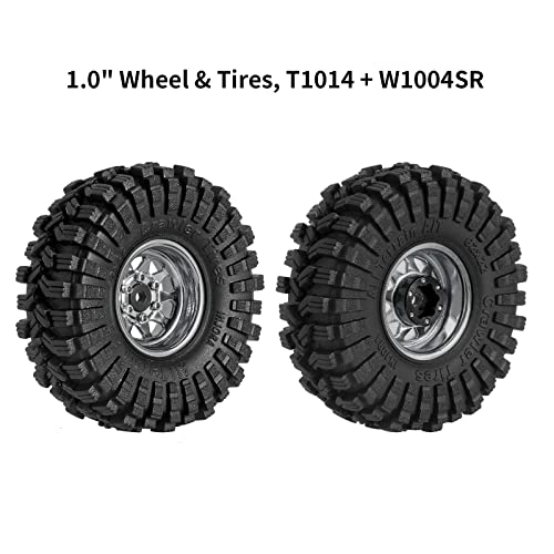 INJORA 1.0" Beadlock Wheel Rims Tires Set -3.78mm Offset for 1/18 1/24 RC Crawler Car Axial SCX24 FMS FCX24 FCX18 TRX4M, Silver(W1004-T1014)