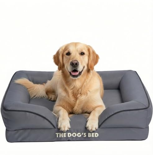 The Dog’s Bed Orthopaedic Standard Foam Dog Bed with Bolsters, Oxford Fabric, Grey with Black Trim, Large