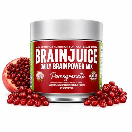 Image of BrainJuice Nootropics Brain Support Supplement, Gluten Free Powder for Energy and Focus, Drink Mix with L Theanine, Alpha GPC, Vitamin B, Organic Green Tea Extract (Pomegranate)