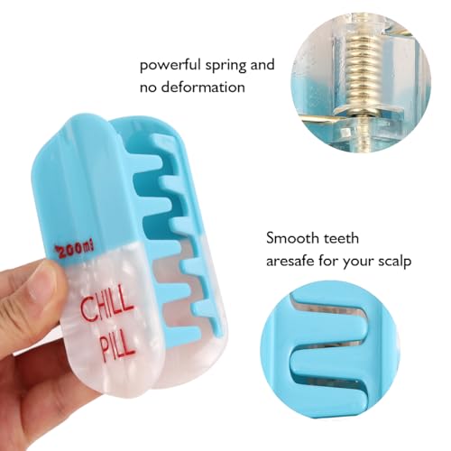 Pharmacy Syringe Hair Clip Large Chill Pill Hair Claw Clip Personalized Acetate Hair Accessory for Women (Blue Pill + Syringe)