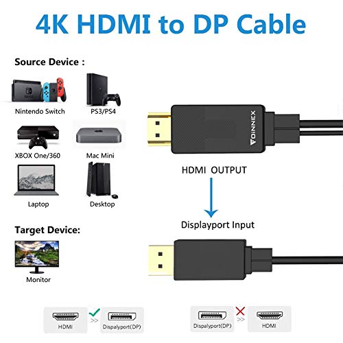 HDMI to DisplayPort Adapter Cable 4K@60Hz,Male HDMI to DP Video Converter Cord 6FT with Audio, Active HDMI 1.4 to Display Port 1.2 Connector for Xbox, PS4, Mac Mini, PC to TV, Monitor, Projector