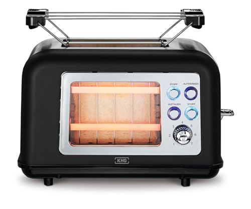 KHG Toaster TO-8000G Creme mit Sichtfenster, 2 Scheiben Toaster mit Brötchenaufsatz, 7 Bräunungsstufen Krümelfach Auftau- und Aufwärmfunktion, Abschaltautomatik 800 Watt