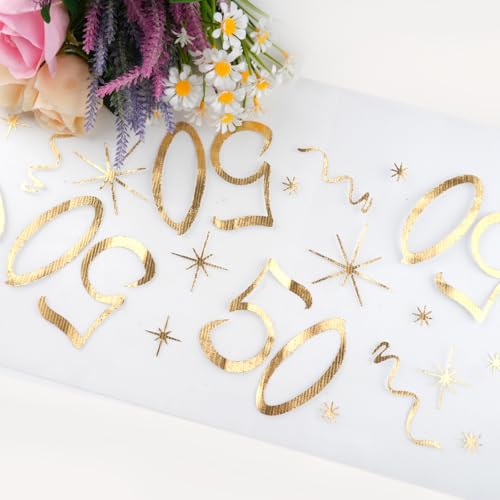 Tischläufer Geburtstag, 50 Geburtstag Deko(10m x 28cm), Tischdeko Geburtstag Tischläufer für Mann und Frau mit Schere Zuschneidbar( Gold )