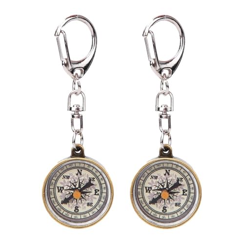 Llaveros brújula vintage de aleación de zinc compactos para camping y senderismo, 2 piezas