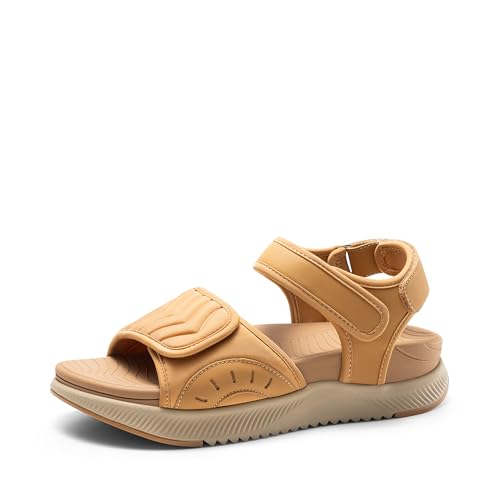 DREAM PAIRS Walking Sandals Women Arch Support Platform Sandals Comfortable Open Toe Hiking Summer Shoes Lightweight Outdoor Athletic Sport Water Sandals,Size 10,Brown,DWUMST2507