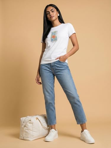 Image of Nobero Women's Graphic Printed T-Shirt | Regular Fit 180 GSM Cotton Tee for Women | Comfortable Round Neck Casual Wear