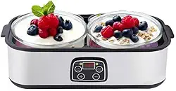 Máquina de iogurte probiótico 2L com controle ajustável de tempo e temperatura – faça trilhões de probióticos vivos com dois recipientes de 1 litro para lotes maiores, máquina de iogurte grego para