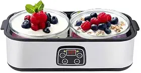 Máquina de iogurte probiótico 2L com controle ajustável de tempo e temperatura – faça trilhões de probióticos vivos com dois recipientes de 1 litro para lotes maiores, máquina de iogurte grego para
