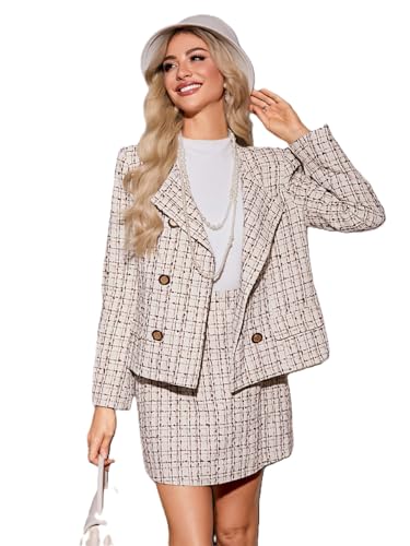 Women’s Cotton Blend 3-Piece Co-Ord Set – Checked Round Neck Blaz...