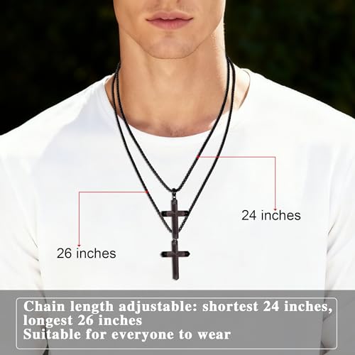 Image of Wooden Cross Necklace for Men with Stainless Steel Adjustable Chain 24-26in, Christian Wood Crucifix Pendant Gift for Him