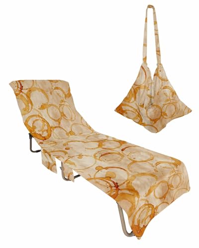 Brown Coffee Theme Beach Chair Towel Covers for Chaise Lounge with Side Pocket, Soft Plush Pool Towels Cover for Patio Sunbathing Outdoor 29''x85'' Vintage Shabby Chic Geometric Art