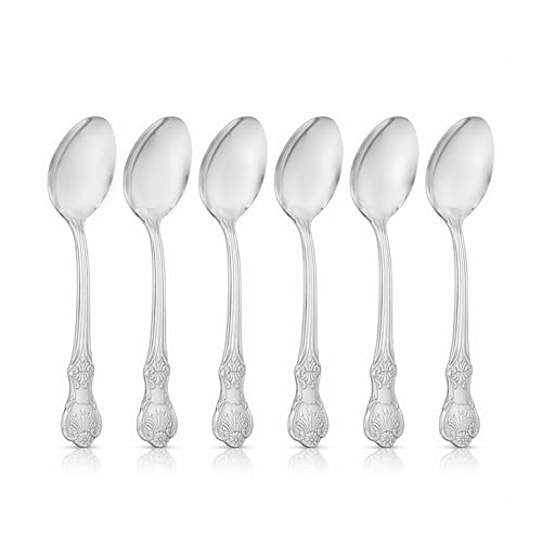 Image of Culinex Premium 18 /8 Stainless Steel 6 inch Dessert Spoon Set of 6 for Dining Table, Kitchen | Silver Rustproof Flatware, Tableware Cutlery By thinKitchen (Fest)