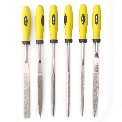 Oudtinx Diamond Needle File Set (6 Piece Set) Includes Flat, Flat Warding, Square, Triangular, Round, and Half-Round File 5x180mm