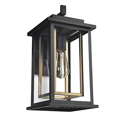 Image of Design House Hayward 1-Light Indoor /Outdoor Wall Light with Clear Glass, Dimmable, Black and Gold Finish - Design House, 588707-BGD