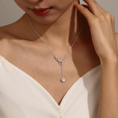 Moissanite Infinity Necklace for Women, Hypoallergenic 925 Sterling Silver Chain, Adjustable 18-20 Inch Jewelry Gift2