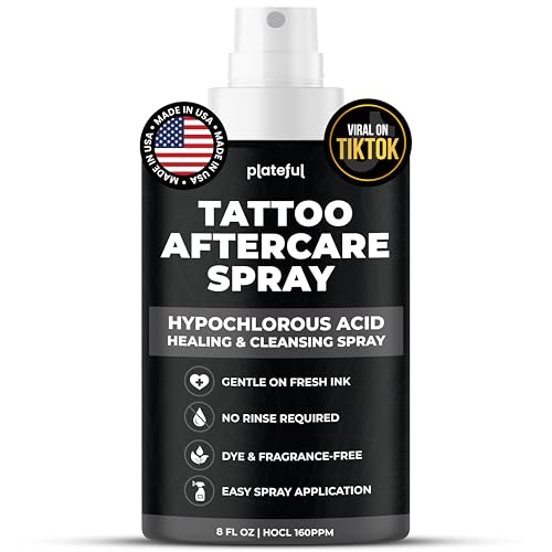 Tattoo Aftercare Spray (8 oz) - Hypochlorous Acid (HOCl) Tattoo Care, Lightweight Alternative to Cream & Ointment - Made in The USA