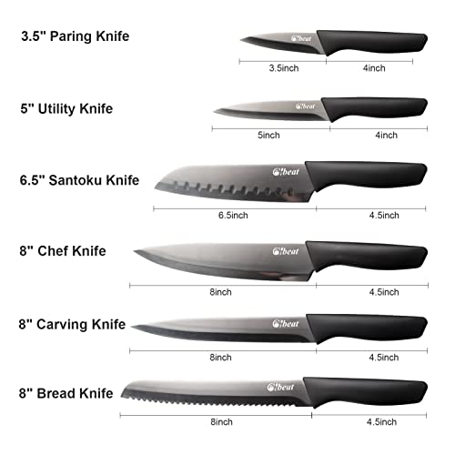 Black Kitchen Knife Set Of 6, Stainless Steel Knife Set With Blade Protective Knife Sheath, Cutting Knife With Frosted Non-Slip Handle, Chopping Knife, Bread Knife, Gift Box #TOP2