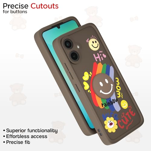 Image of Pikkme Back Cover for Samsung Galaxy M05 / A05 / F05 | Soft Silicone| Cute Rainbow Smile & 3D Cartoon Flower Design | Shockproof Raised Camera Protection Bumper Case (Brown)