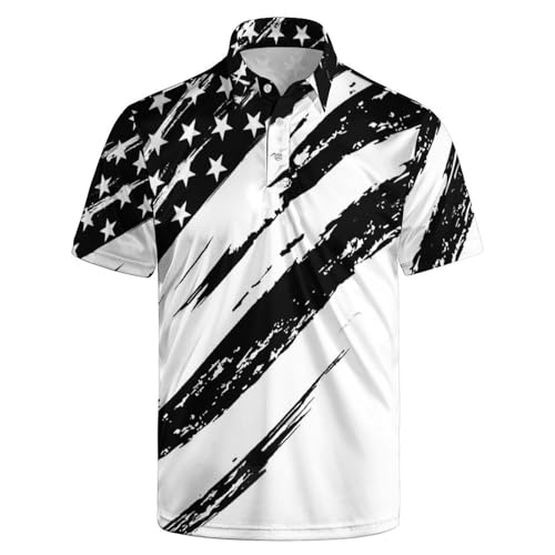 Black American Flag Men‘s Golf Shirt Funny Polo Shirts Short Sleeve Golf Polo Shirts Gifts Print Shirts M