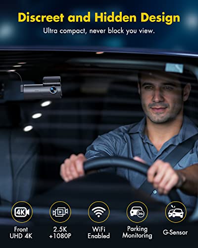 image for GKU 4K WiFi Dash Cam, 2.5K+1080P Front and Rear Dash Camera,Hidden Das