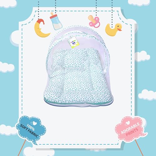 Image of Toddylon Baby Mattress Set Mattresses Mosquito Net Foldable Lounger Cotton Infants Boys Girls (0-6 Month) Green