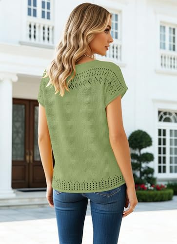 Image of SAUKOLE Women's Sweater Vest Casual V Neck Cap Sleeve Knit Pullover Tops | 2026 Spring Clothes, Soft Knit Shirts, Short Sleeves T-shirts, Tunic Blouses, Sweater Tank Tops