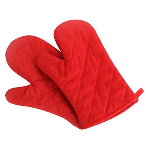 Klmnop Oven Mitts Kitchen Cotton Cute Long Microwave Oven Gloves, Heat Resistant Glove for Cooking, Food, Frying, Baking Premium Durable Mitts 1 Pair Red Cover