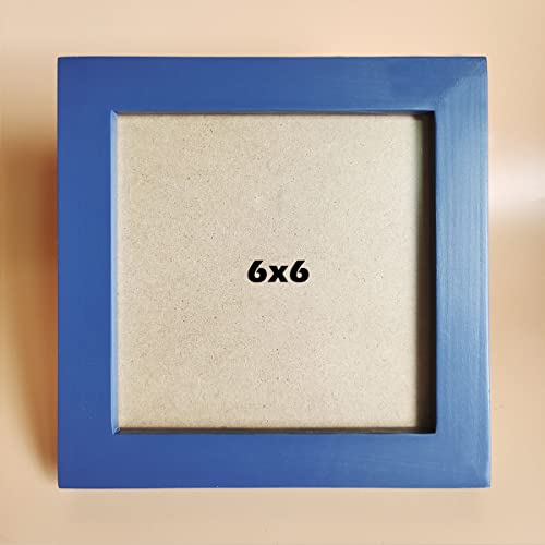 Image of 6x6 Picture Frames Blue Solid Wood Frame, Plastic Panel (Film Needs to be Removed) Table or Wall.Front Window Opening 5.5x5.5 inch.