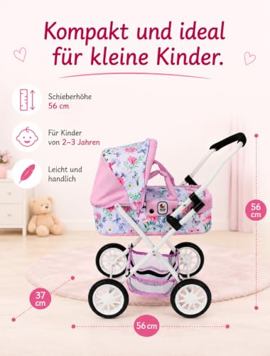 Bayer Chic 2000 Puppenwagen Smarty – Erster Puppenbuggy mit Tragetasche, Flowers, Rosa – Ansicht 5
