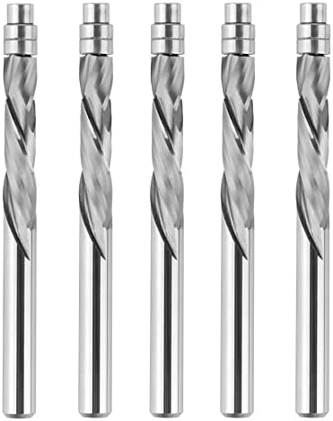 SpeTool 5PCS Spiral Flush Trim Router Bits with Guide Bearing 1/4 Shank,1-1/8" Cutting Diameter Extra Long 3" OVL,Carbide Compression Router Bit for Wood Trimming