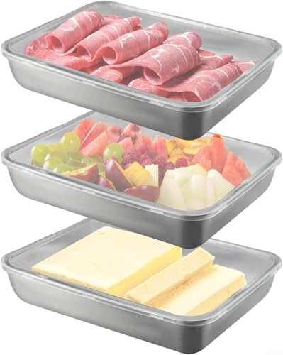 YUETTYY Lot de 3/6/9 boîtes alimentaires en acier inoxydable avec couvercles, boîte de rangement pour bacon, salade, viande froide, fruits, boîte de rangement pour réfrigérateur, assiette de poisson