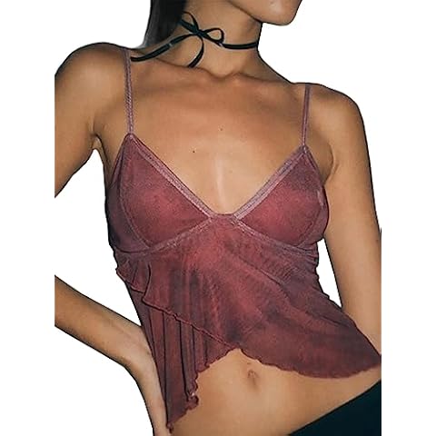 Xineicy Camisole for Women Y2K Crop Top Sexy Spaghetti Strap Sleeveless Cami Top Halter Top Backless Sexy Summer Tops for Women A Red Cover