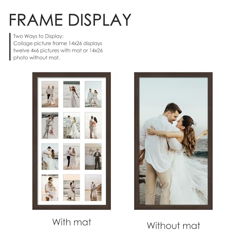 Image of DUENPY 14x26 Collage Picture Frame 4x6 Collage Picture Frame Displays Twelve 4x6 inch Photos Available Horizontal Wall Mounting Display and Vertical Walnut