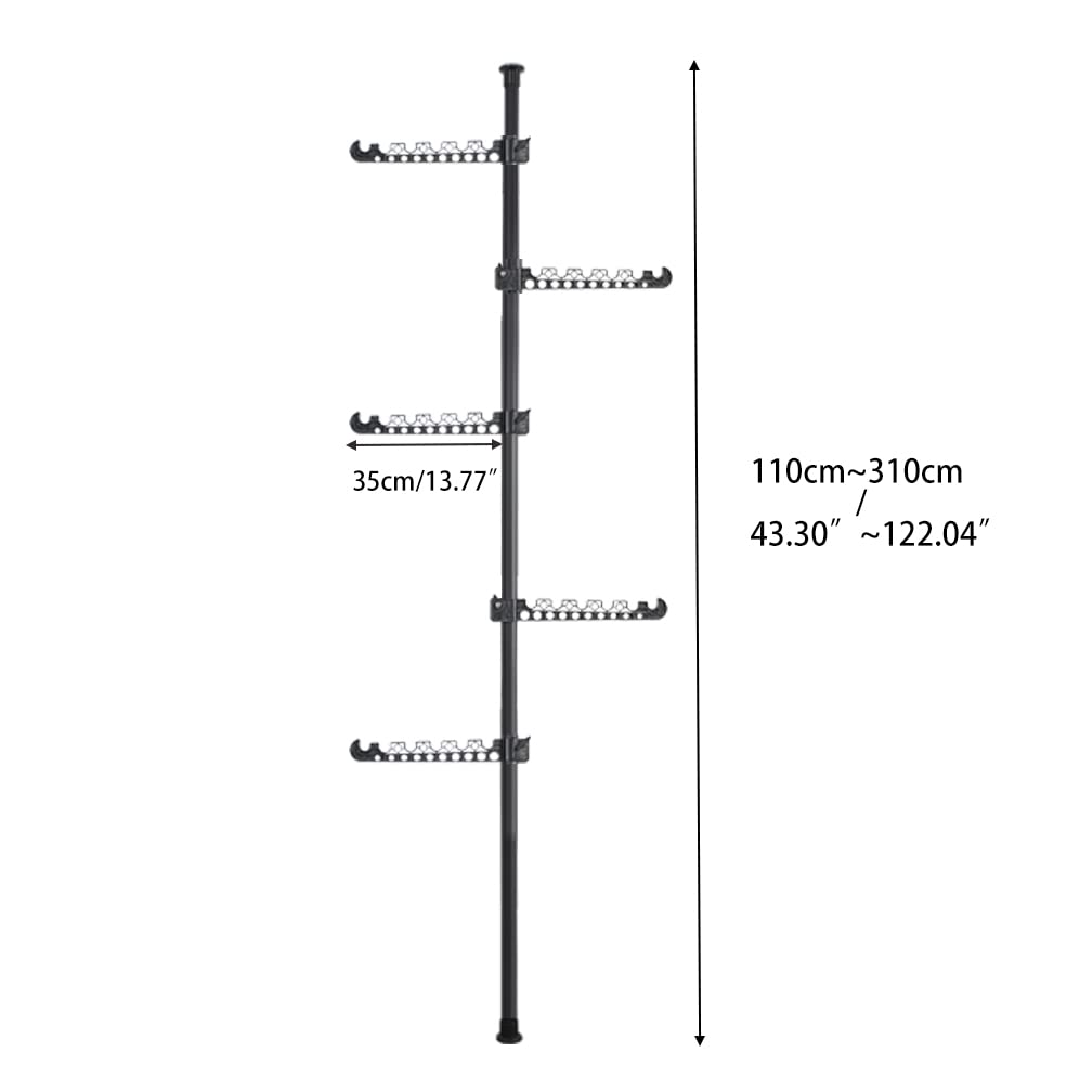 Hershii 5 Tiers Expandable Clothes Drying Rack Coat Tree Clothes Garment Hanger Standing Laundry Tension Rod Floor to Ceiling Corner Storage Organizer for Indoor Balcony - Image 2
