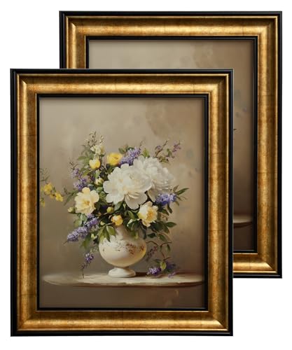 Afuly Cadre Photo 28x36 cm Lot de 2, Vintage Noir & Doré, Motif Bambou & Verre Panneau, Cadeau Mariage Anniversaire Saint-Valentin Crémaillère pour Femme...