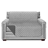 Sofa Shield Original Patent Pending Reversible Chair Protector for Seat Width up to 48 Inch, Furniture Slipcover, 2 Inch Strap, Chairs Slip Cover Throw for Pets, Cats, Armchair, Light Gray Charcoal