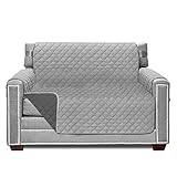 Sofa Shield Patented Chair Slip Cover, Large Cushion Protector, Reversible Stain and Dog Tear Resistant Slipcover, Quilted Microfiber 48” Seat, Washable Covers for Dogs Pets Kids, Lt Gray Charcoal