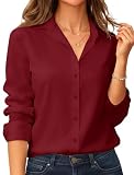 BBIBBI Button Down Shirts for Women Long Sleeve Shirt Blouses Dress Womens Tops Office Professional Chiffon Regular Fit Wine Red Size M