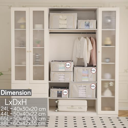 Image of HOKIPO Wardrobe Organizer Storage Box | Foldable Cloth Storage Boxes with Metal Frame & Window | 600D Oxford Fabric | 24L, Pack of 1 Cream Mist (AR-5927-OWHT)