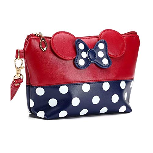Preisvergleich Produktbild Minnie Mouse Ears Style Tupfen Kosmetiktasche - Damen Schminktasche Cartoon Mini Geldbörse für Handtasche Makeup Tasche,Schlüsseln, Kopfhörern, Lippenstift (Rot blau)
