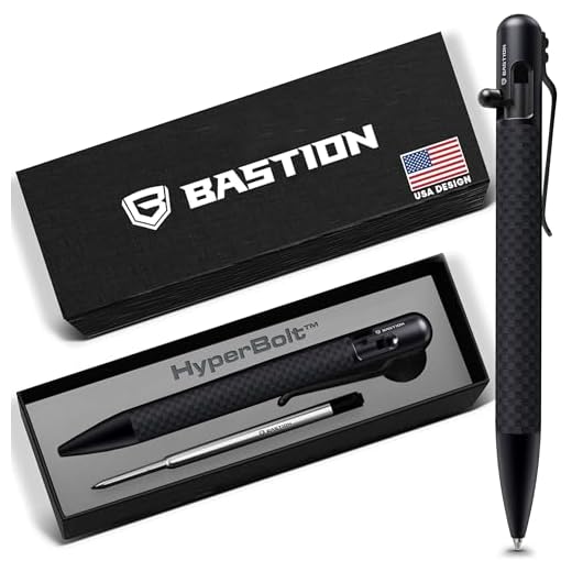 BASTION® Luxury Carbon Fiber Bolt Action Pen Durable Professional Ballpoint Pen for Travel, School and Work Birthday Gift Idea - Black Stainless Steel