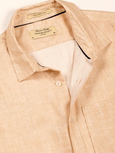 Image of Thomas Scott Men's | Printed | Textured Fabric | Full Sleeve | Regular Fit | Linen Blend | Single Pocket | Spread Collar | Casual Shirt