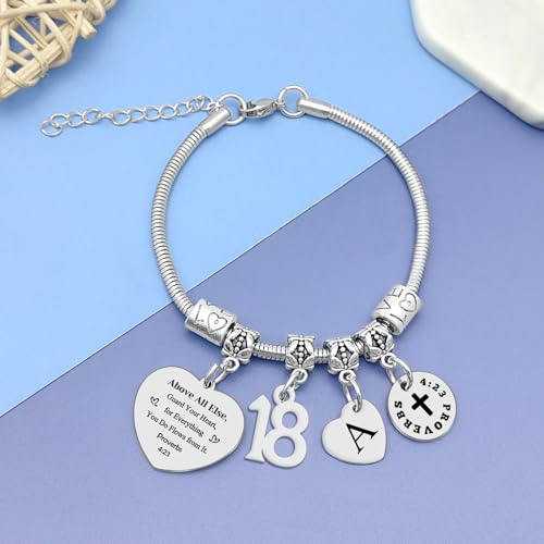 Image of 18th Birthday Gifts Bracelet Initial Gifts for Girls Happy 18th Birthday Gift for Daughter Granddaughter Son Friends Christian Bracelet Letter A-Z Gifts Bible Verse Gifts Inspirational Gift for Niece