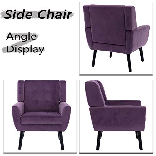 Dolonm Midcentury Modern Velvet Accent Chair With Arms, Upholstered Reading Side Chair Tufted Back Decorative Wingback Chair For Living Room Bedroom (Lavender Purple) #TOP6