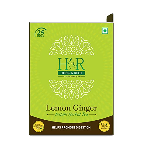 Herbs N Root Lemon Ginger Instant Herbal Tea | 25 Sticks | 50g (50 cups)