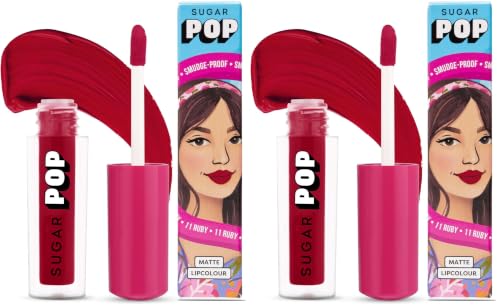 Image of SUGAR POP Matte Lipstick | Smudge-Proof | Vitamin E | Long Lasting 8 Hrs | Lip Colour For Women | 1.6 ml - 11 Ruby (Pack of 2)