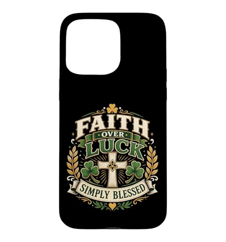 Faith Over Luck Blessed Cross �V�������b�N �O���t�B�b�N �V���v�� �O���[�� �X�}�z�P�[�X iPhone 15 Pro Max �p