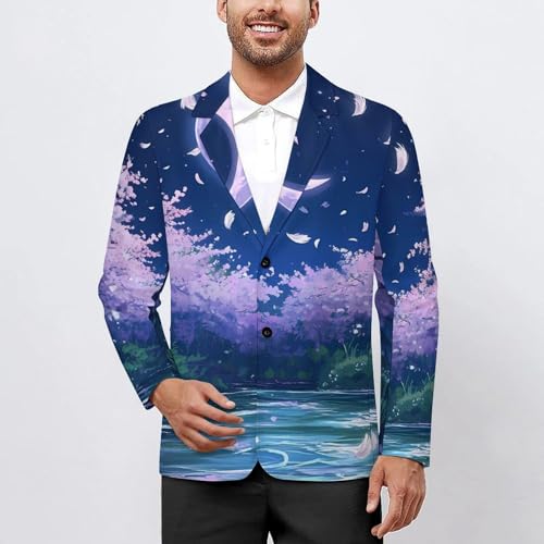 Cherry Flowers Starry Sky Falling Feathers Classic Suits Blazer for Men Business Tuxedo Jacket Sport Coat Two Buttons2